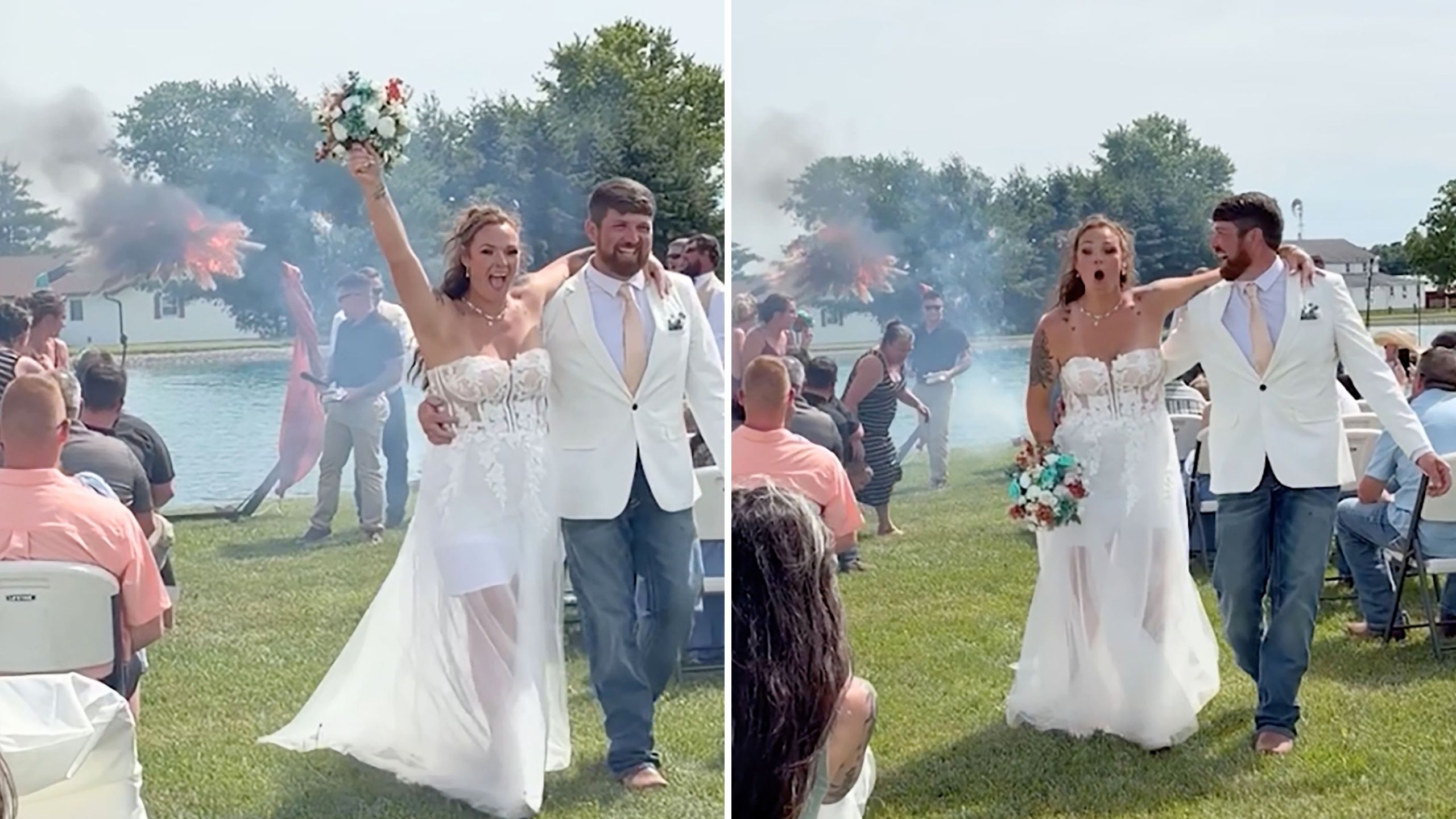 Bride And Groom See Funny Side When Wedding Arch Catches Fire