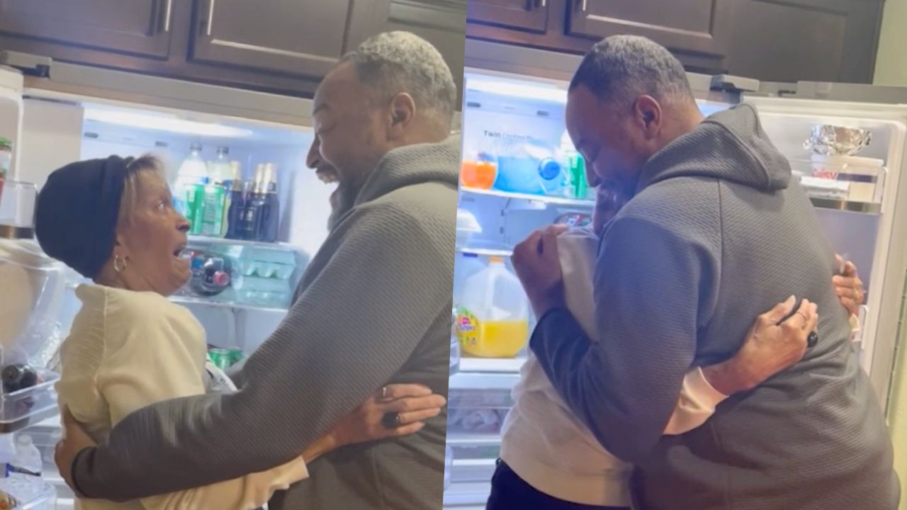 Woman Stocking Fridge Gets Surprised By Biological Son After 50 Years Apart