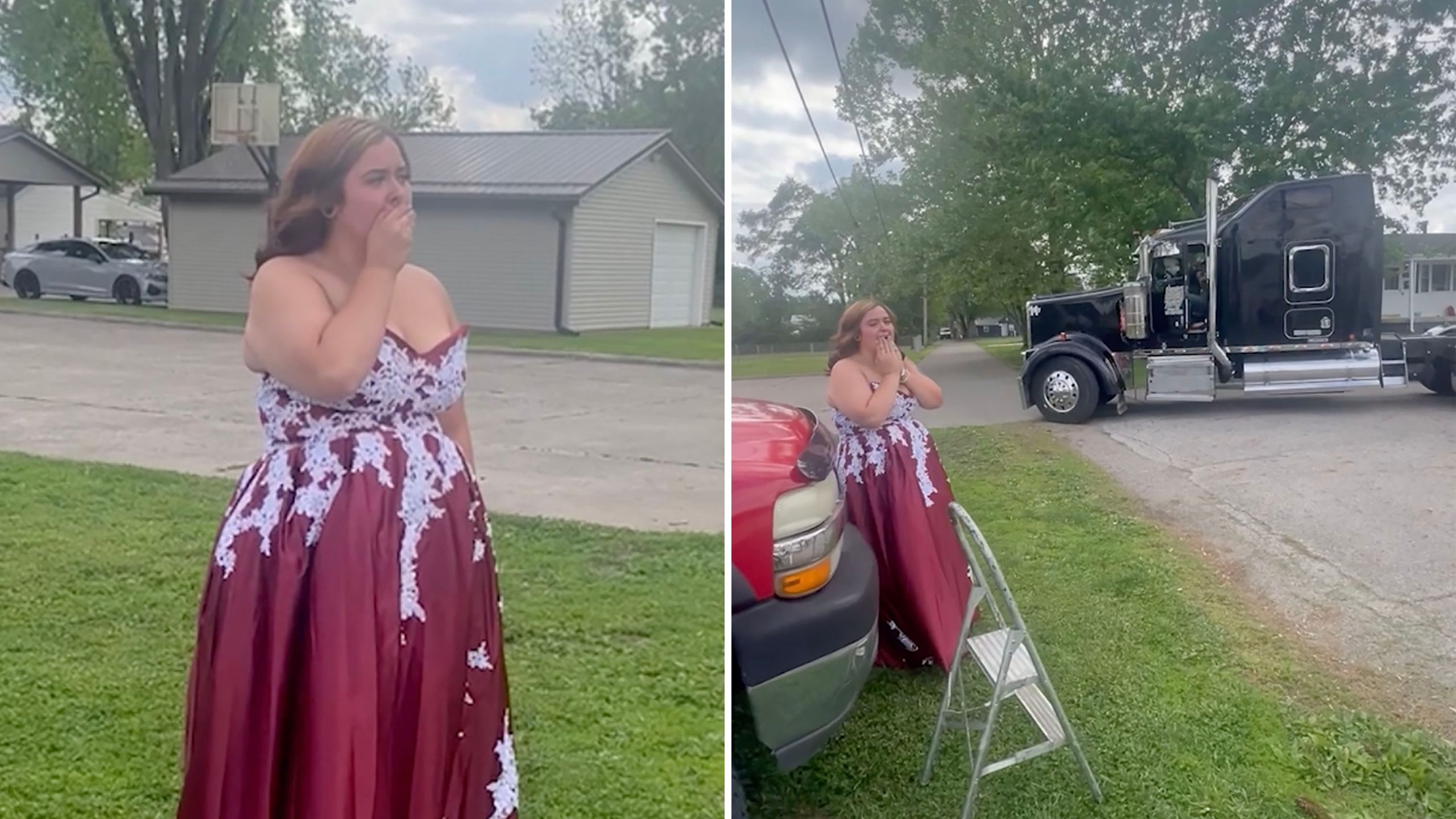 Daughter Surprised By 18-Wheeler Ride To Prom In Honor Of Late Trucker Father