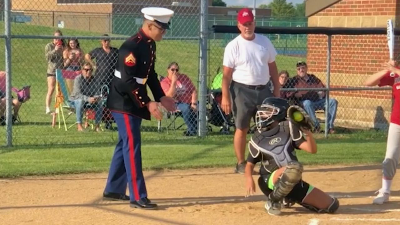 Marine Surprises Niece Behind Home Plate At Softball Game