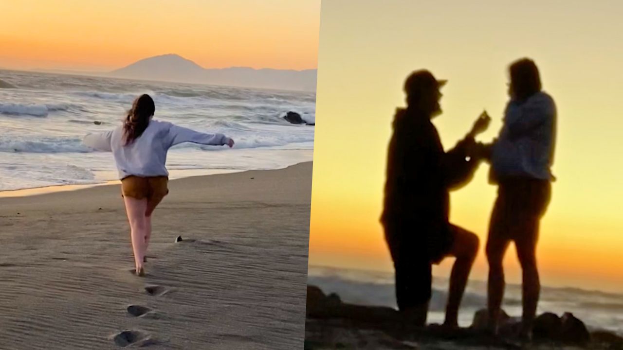 Girl Keeps Running Away As Boyfriend Attempts Proposal On Beach