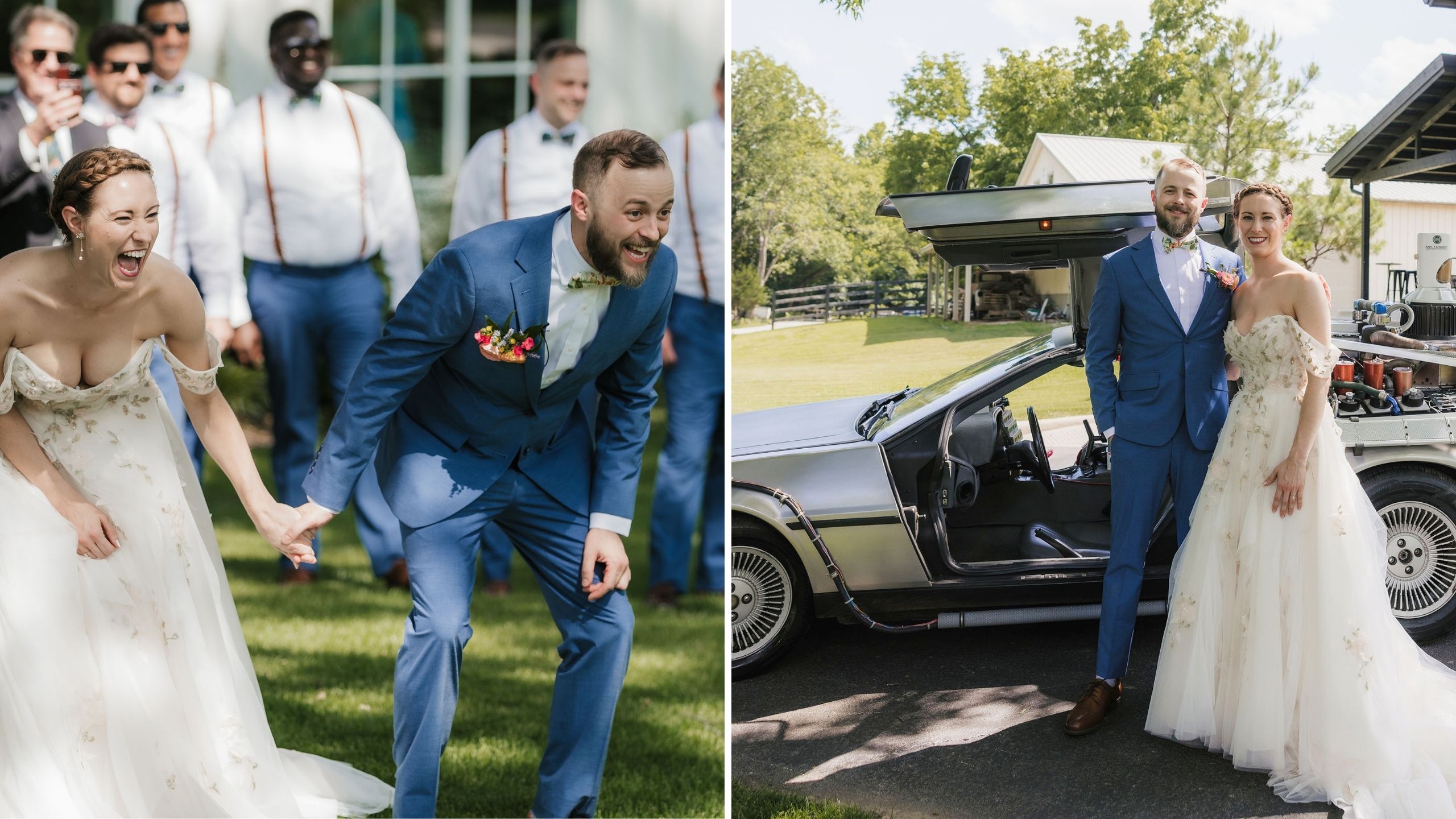 Groom Can't Hide His Delight When Bride Surprises Him With Dream DeLorean Car On Wedding Day