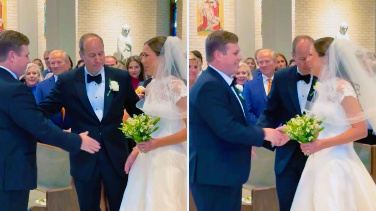 Groom’s Nervous Handshake With Wife-To-Be At Altar Leaves Bride Laughing