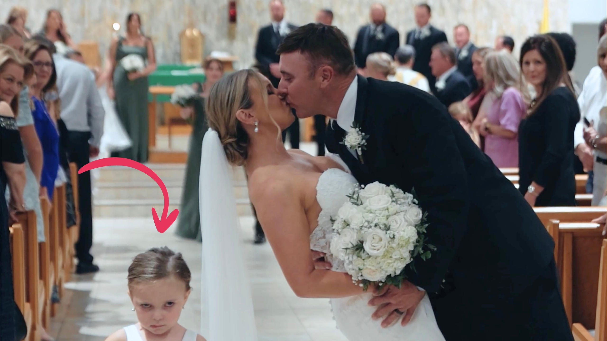 Daughter Not Happy With Mom And Dad's Wedding Kiss