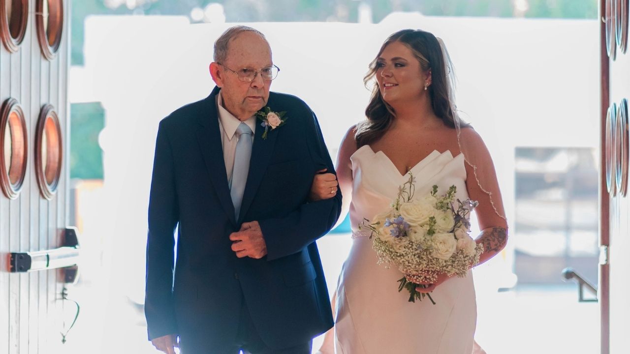 Grandpa Practices Walking Driveway To Walk Granddaughter Down The Aisle